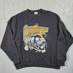 Vintage Pittsburgh Steelers Sweatshirt Mens 3XL Black Hardhats Required Crewneck